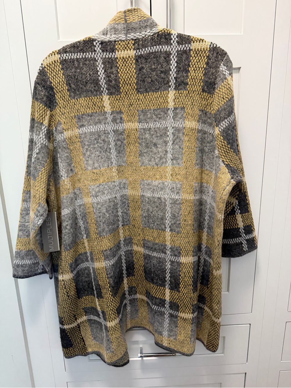 Sweater Cardigan Multiples Open Front Plaid Gray - Picture 4 of 4